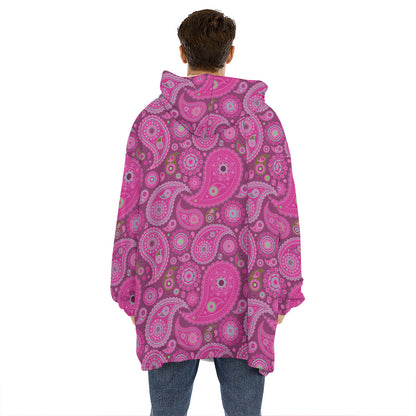 Pink Paisley Pattern Print Hoodie Blanket