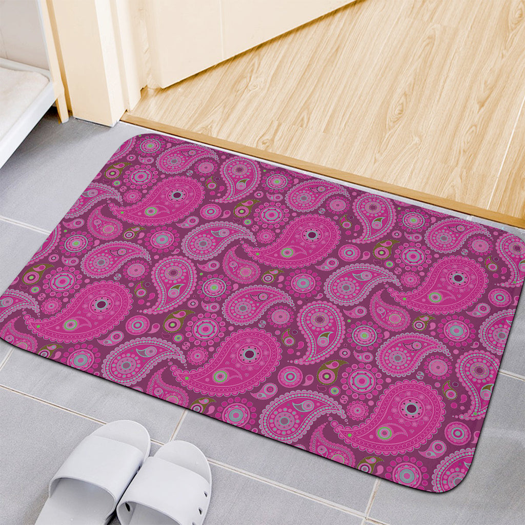 Pink Paisley Pattern Print Indoor Door Mat