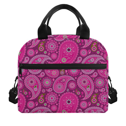 Pink Paisley Pattern Print Insulated Lunch Bag