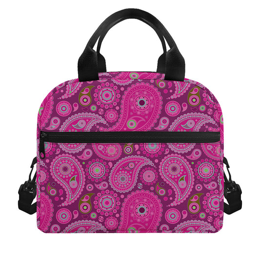 Pink Paisley Pattern Print Insulated Lunch Bag