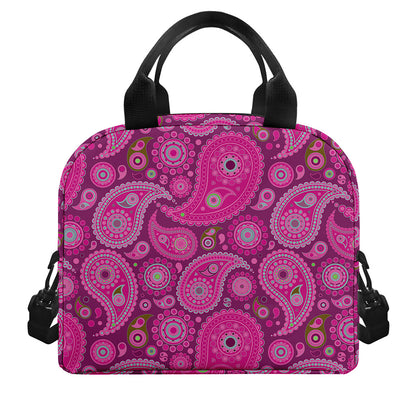 Pink Paisley Pattern Print Insulated Lunch Bag