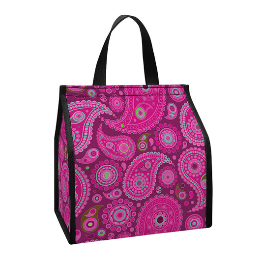 Pink Paisley Pattern Print Insulated Lunch Tote