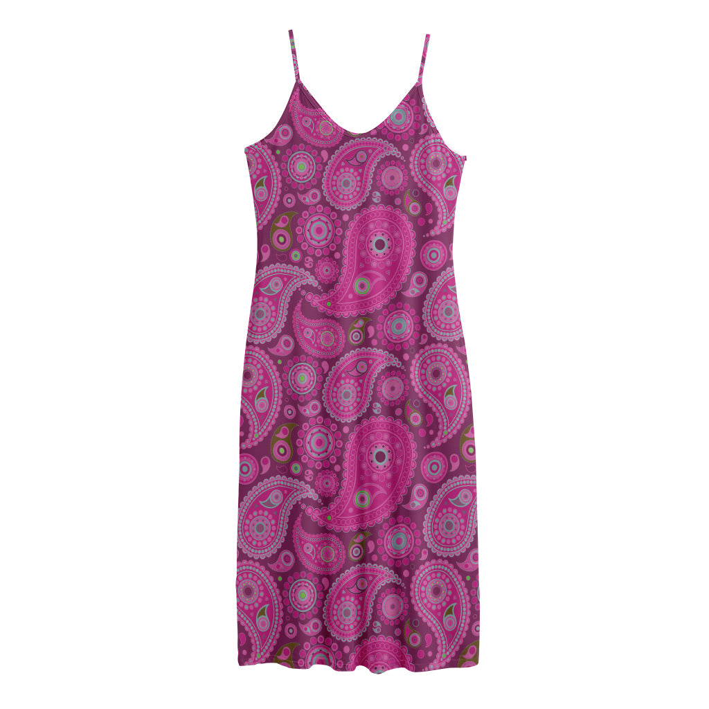 Pink Paisley Pattern Print Jersey Midi Cami Dress