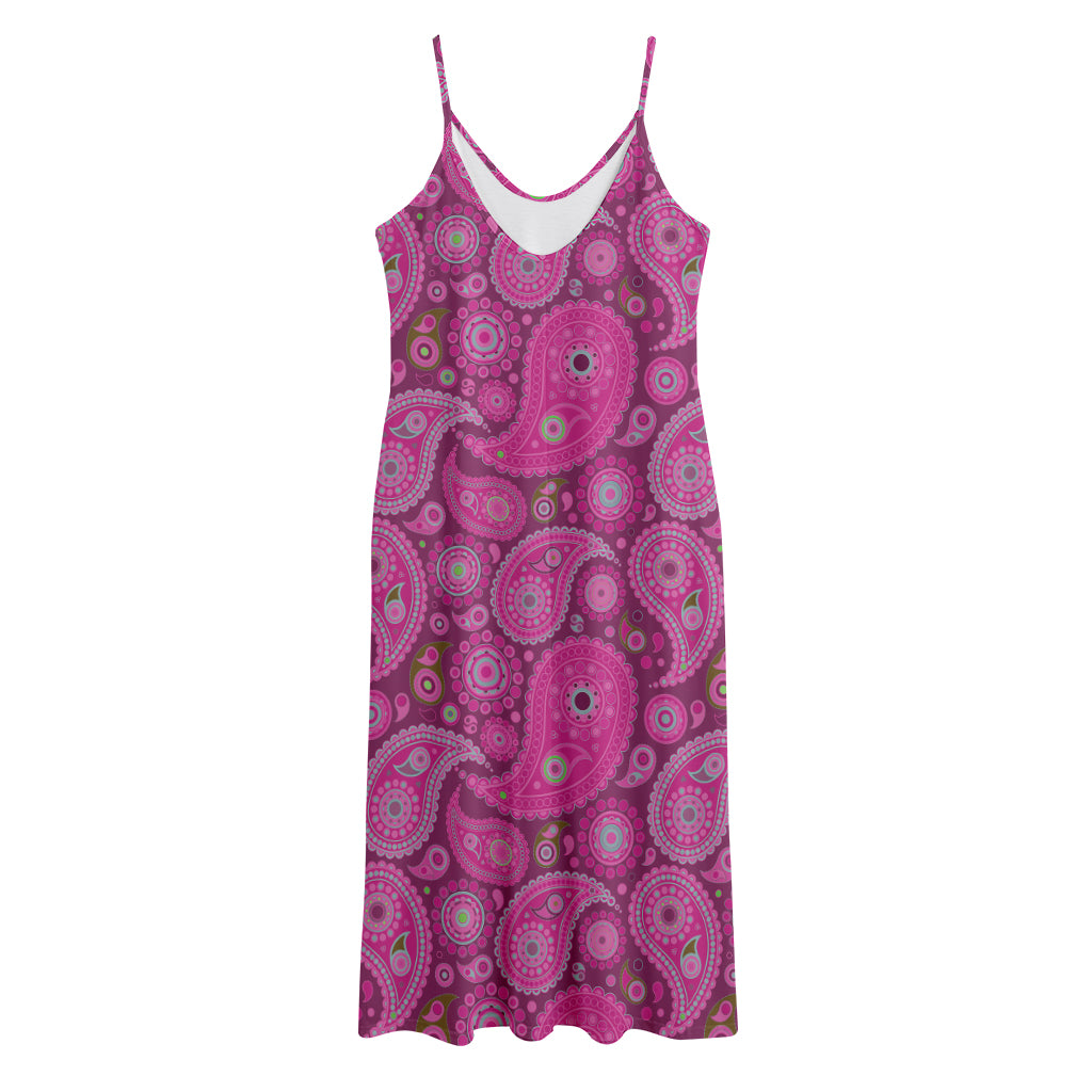 Pink Paisley Pattern Print Jersey Midi Cami Dress