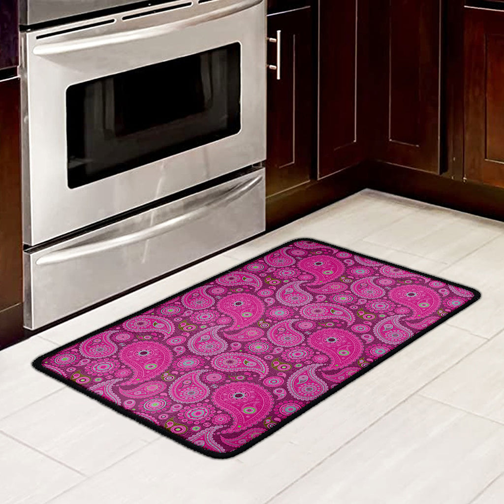 Pink Paisley Pattern Print Kitchen Mat