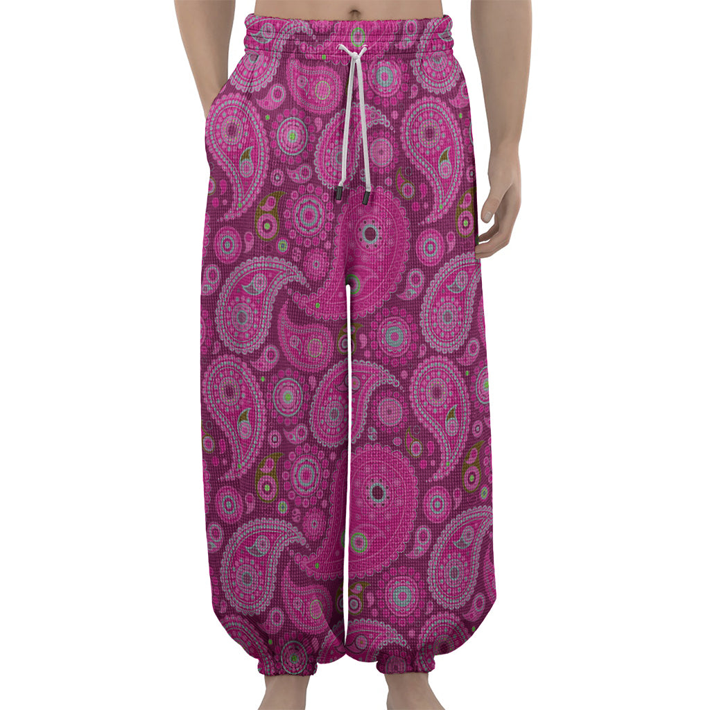 Pink Paisley Pattern Print Lantern Pants