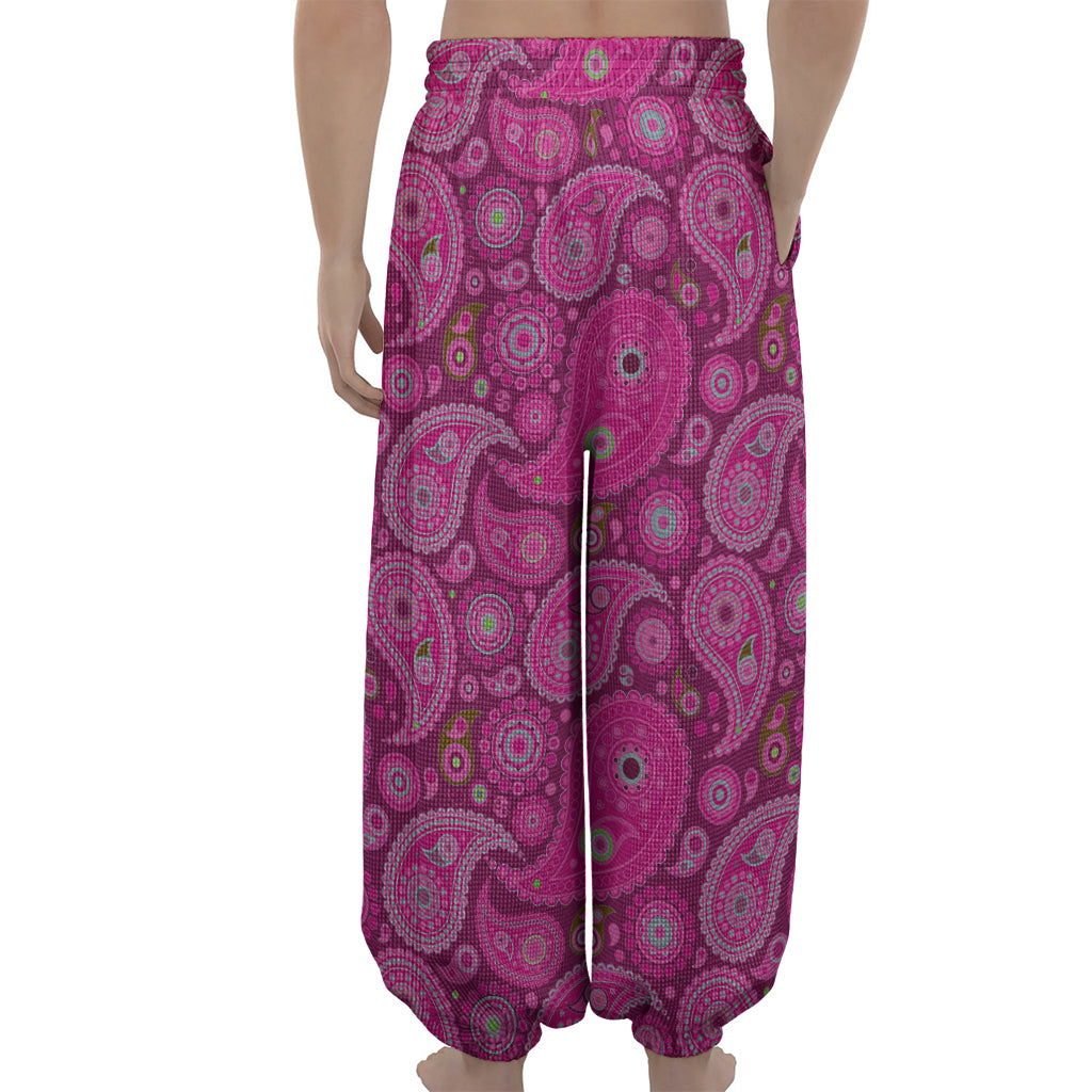 Pink Paisley Pattern Print Lantern Pants