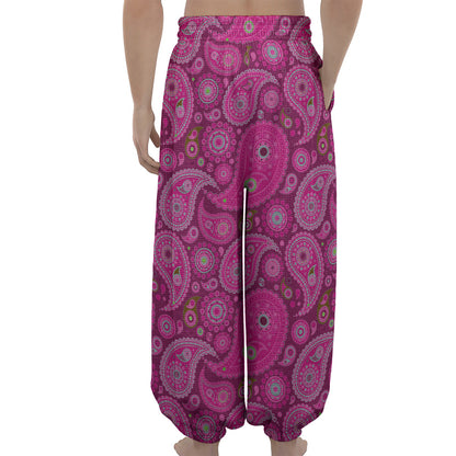 Pink Paisley Pattern Print Lantern Pants