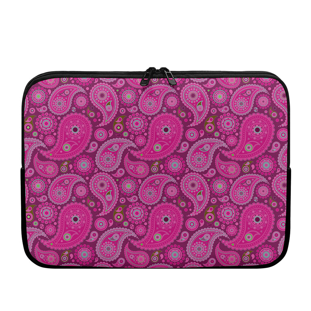 Pink Paisley Pattern Print Laptop Sleeve