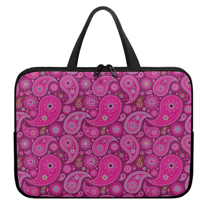 Pink Paisley Pattern Print Laptop Sleeve With Handle