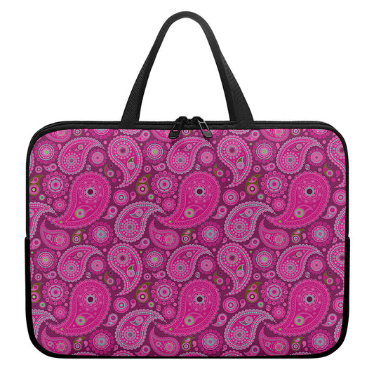 Pink Paisley Pattern Print Laptop Sleeve With Handle