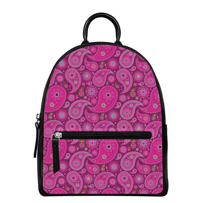 Pink Paisley Pattern Print Leather Backpack
