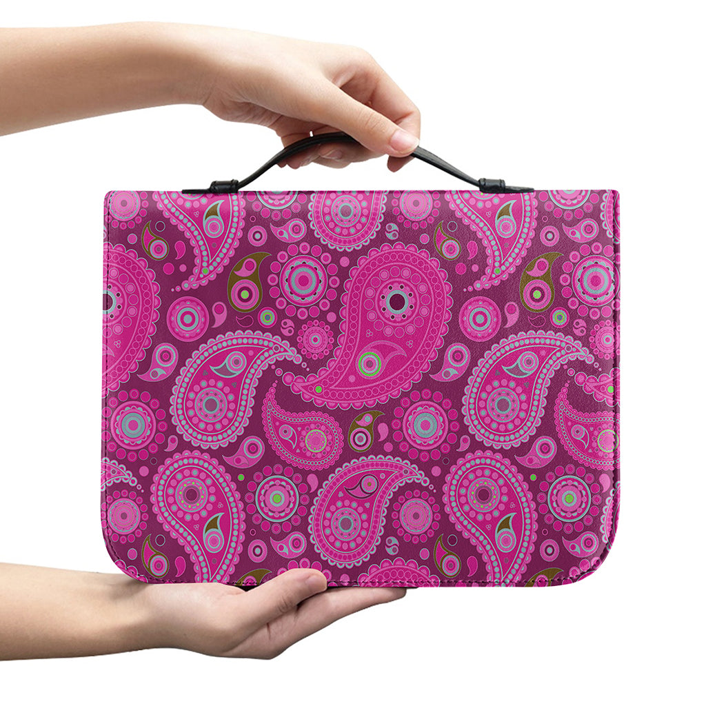 Pink Paisley Pattern Print Leather Bible Cover