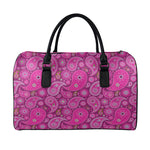 Pink Paisley Pattern Print Leather Duffle Bag