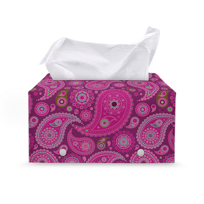 Pink Paisley Pattern Print Leather Tissue Box Cover