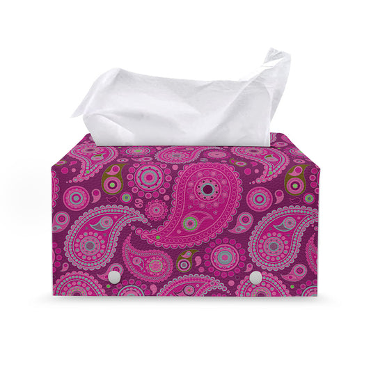 Pink Paisley Pattern Print Leather Tissue Box Cover