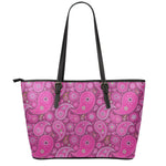 Pink Paisley Pattern Print Leather Tote Bag