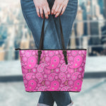 Pink Paisley Pattern Print Leather Tote Bag