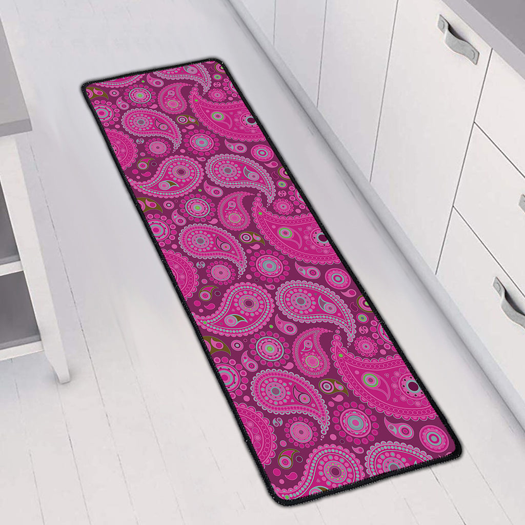 Pink Paisley Pattern Print Long Kitchen Mat