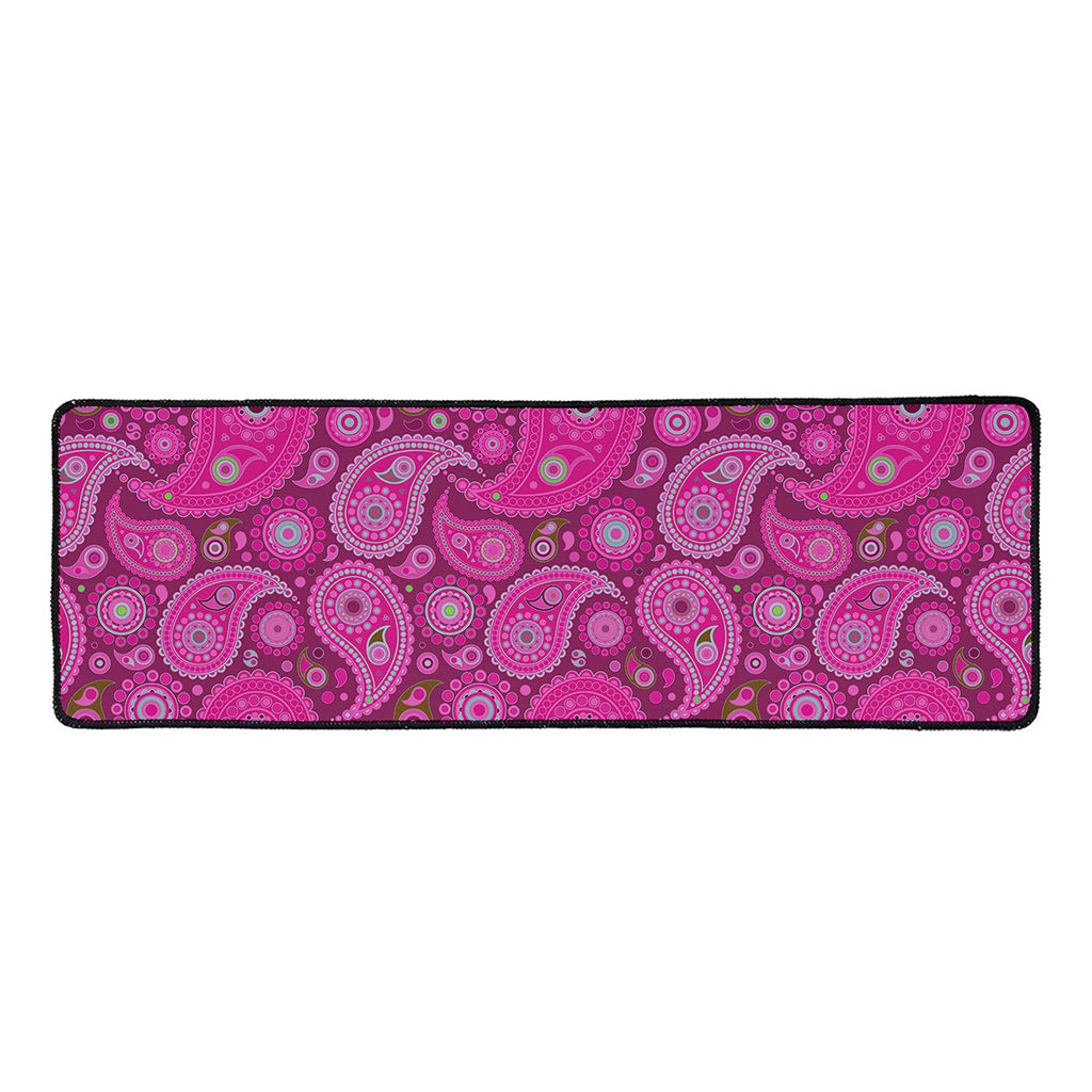 Pink Paisley Pattern Print Long Kitchen Mat