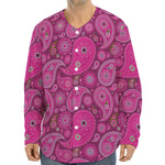 Pink Paisley Pattern Print Long Sleeve Baseball Jersey