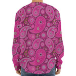 Pink Paisley Pattern Print Long Sleeve Baseball Jersey