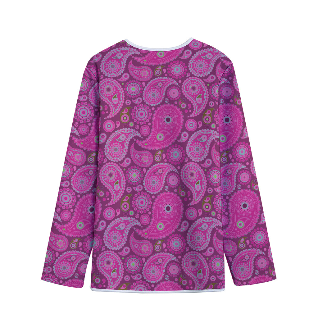 Pink Paisley Pattern Print Long Sleeve Short Coat