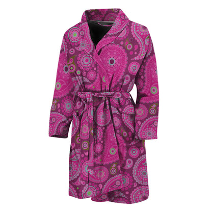 Pink Paisley Pattern Print Men's Bathrobe