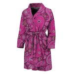 Pink Paisley Pattern Print Men's Bathrobe