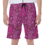 Pink Paisley Pattern Print Men's Beach Shorts