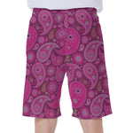 Pink Paisley Pattern Print Men's Beach Shorts