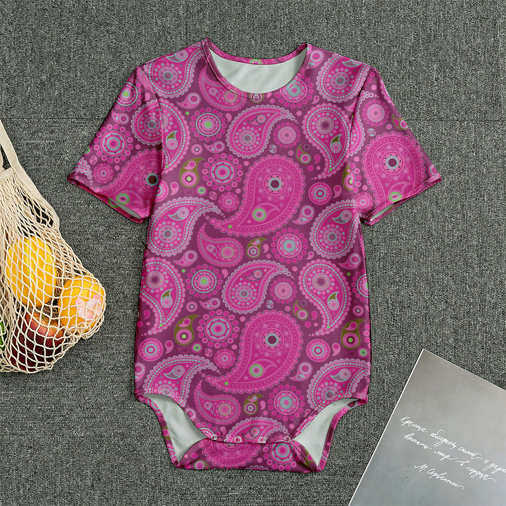 Pink Paisley Pattern Print Men's Bodysuit