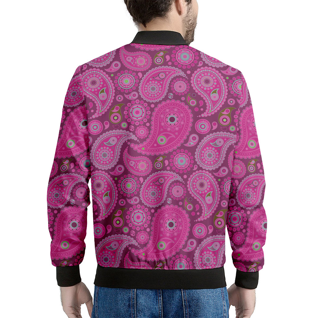 Pink Paisley Pattern Print Men's Bomber Jacket