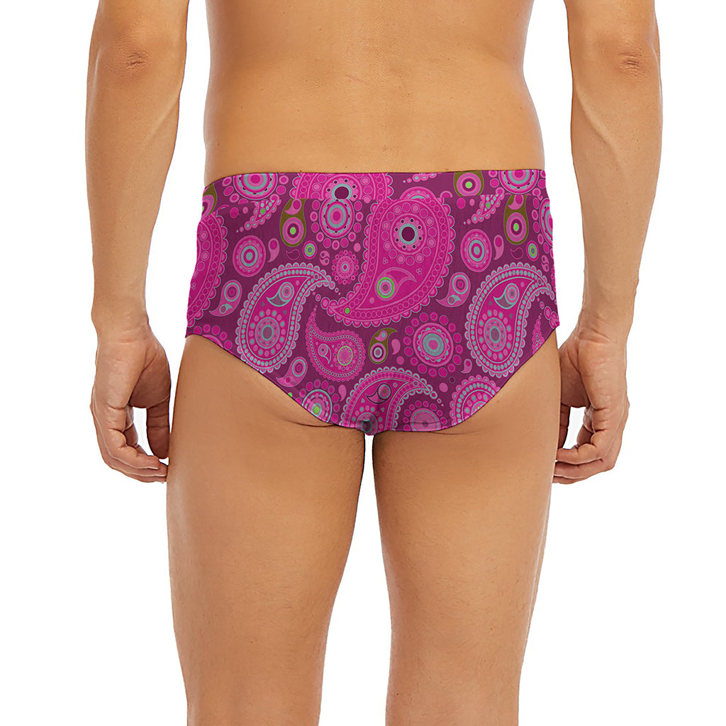 Pink Paisley Pattern Print Men's Briefs