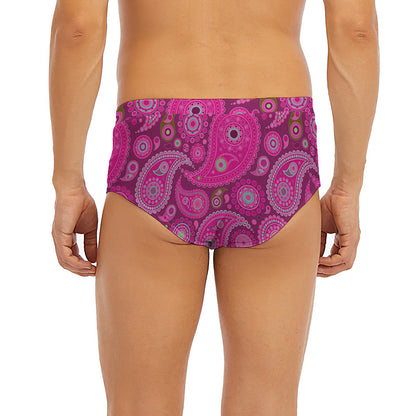Pink Paisley Pattern Print Men's Briefs