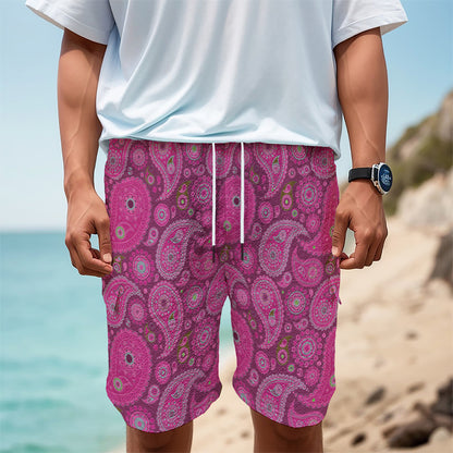 Pink Paisley Pattern Print Men's Cargo Shorts