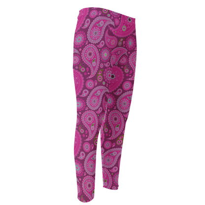 Pink Paisley Pattern Print Men's Compression Pants