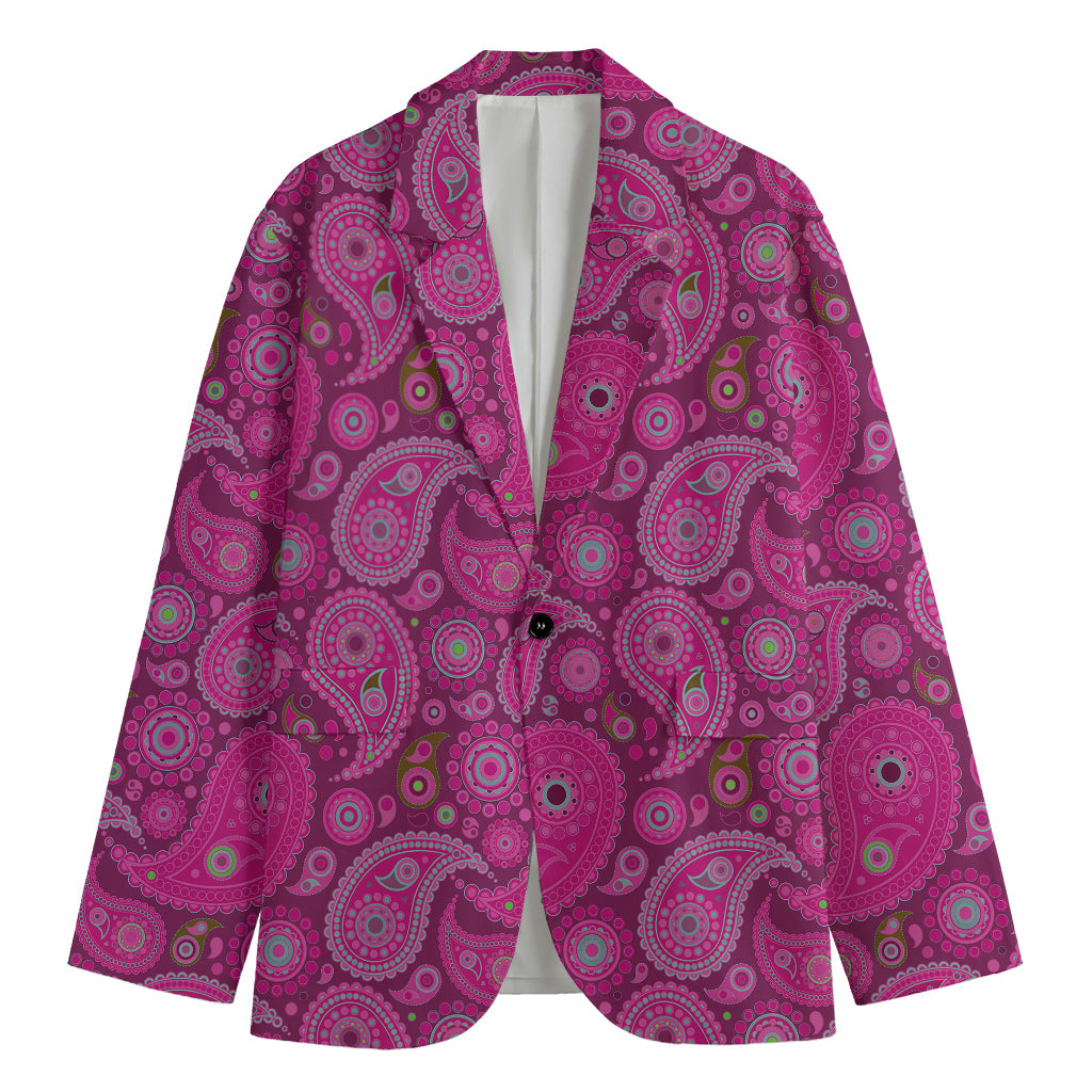 Pink Paisley Pattern Print Men's Cotton Blazer