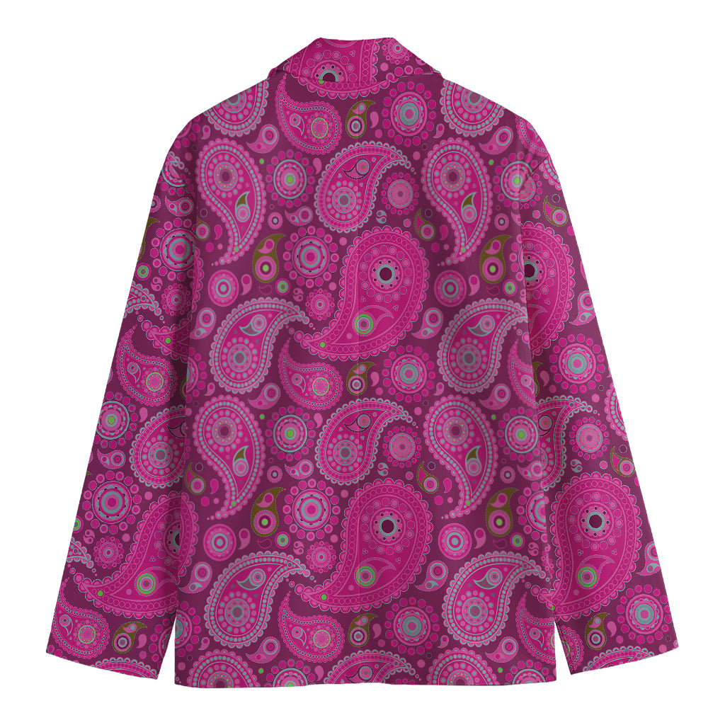 Pink Paisley Pattern Print Men's Cotton Blazer
