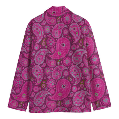 Pink Paisley Pattern Print Men's Cotton Blazer