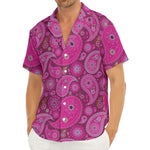Pink Paisley Pattern Print Men's Deep V-Neck Shirt