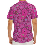 Pink Paisley Pattern Print Men's Deep V-Neck Shirt