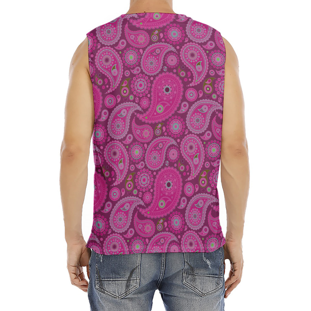 Pink Paisley Pattern Print Men's Fitness Tank Top