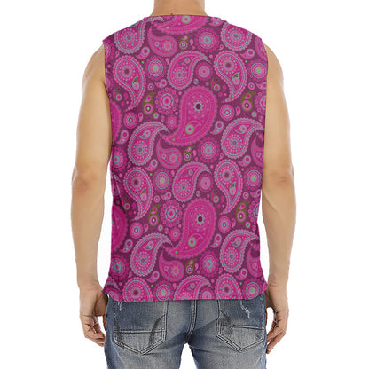 Pink Paisley Pattern Print Men's Fitness Tank Top
