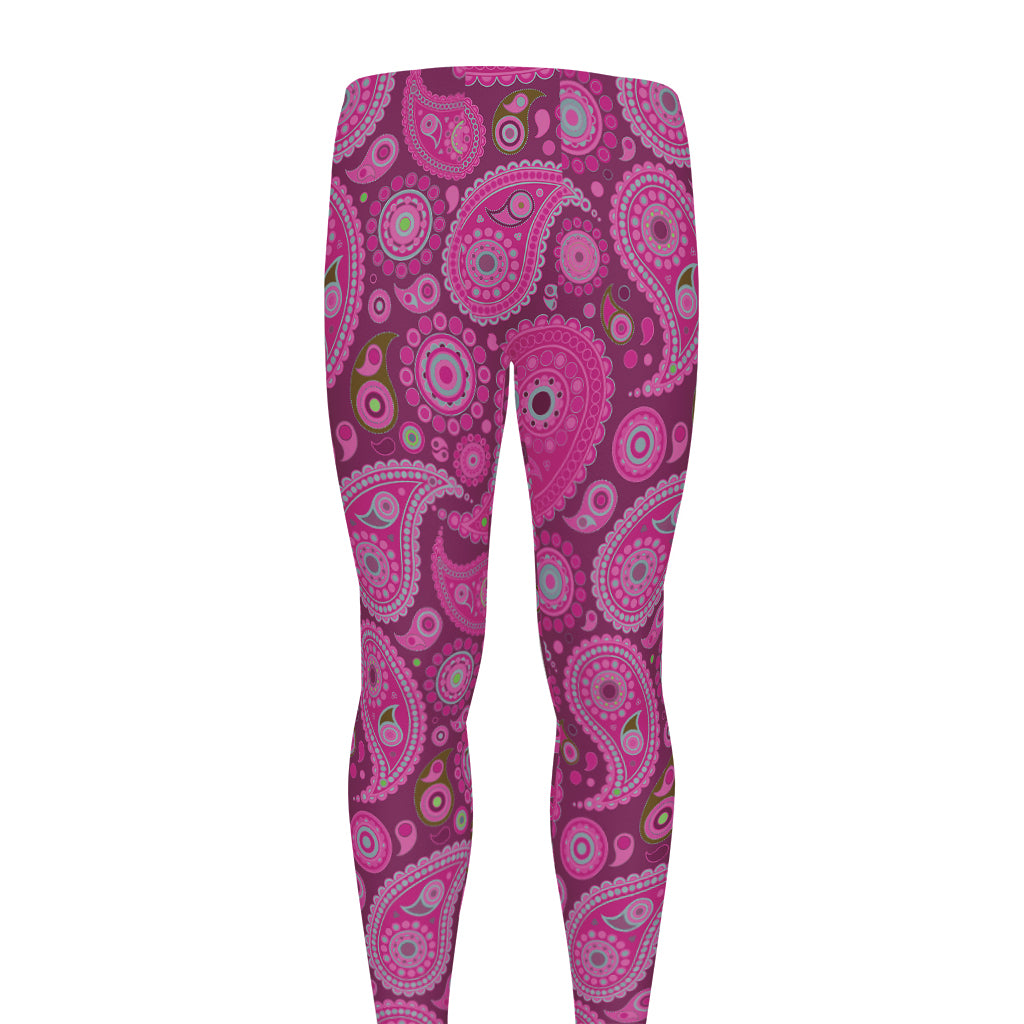 Pink Paisley Pattern Print Men's leggings