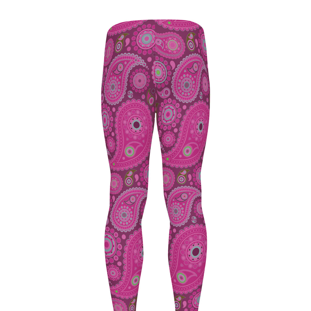 Pink Paisley Pattern Print Men's leggings