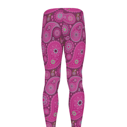 Pink Paisley Pattern Print Men's leggings