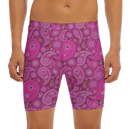 Pink Paisley Pattern Print Men's Long Boxer Briefs