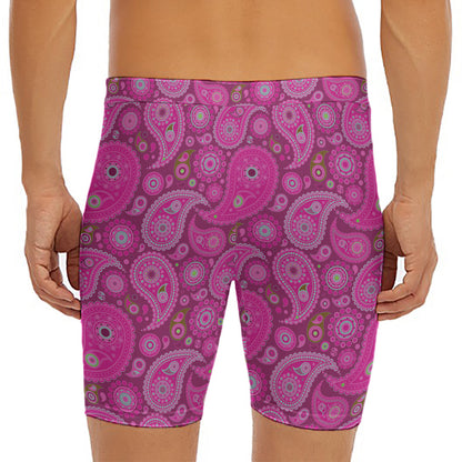 Pink Paisley Pattern Print Men's Long Boxer Briefs