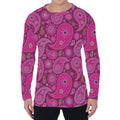 Pink Paisley Pattern Print Men's Long Sleeve T-Shirt